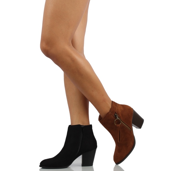 Cognac Zipper Stacked Heel Ankle Boot - Picture 8 of 8